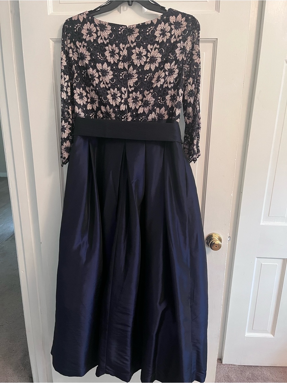 Jessica Howard Navy Satin Skirt with  Lace Bodice Maxi Dress - Picture 4 of 11